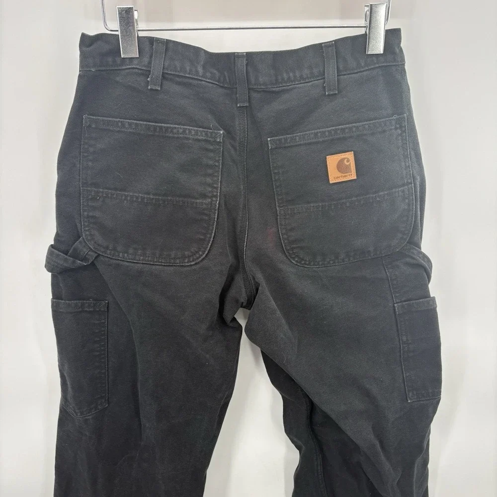 Carhartt Mens Size 32 x 30 Loose Fit Black Carpenter Pants 100% Cotton